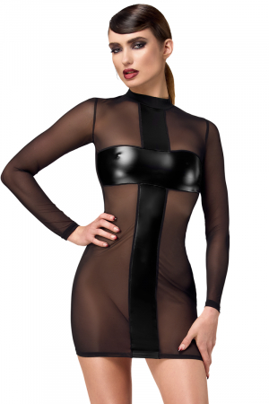 Mini robe tulle et wetlook Crossfire F369 – Noir Handmade - Lingerie Parisienne
