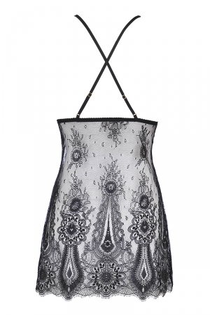Nuisette dentelle et brillant noire V-9789 - Lingerie Parisienne