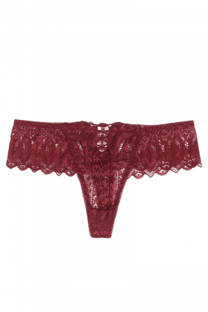 String dentelle dos lacée Bordeaux - Lingerie Parisienne
