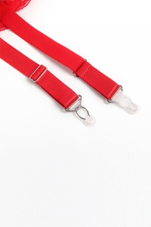 Porte-jarretelles dentelle large Rouge - Lingerie Parisienne