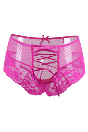 Tanga lacée dentelle taille haute Rose - Lingerie Parisienne